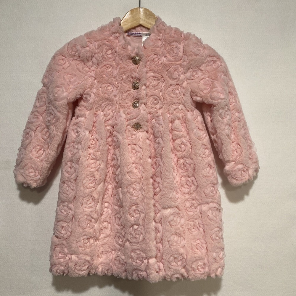 Blueberry Boulevard Girls Pink Faux Fur Rosette Coat Size 6 MCB35177